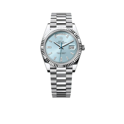 Rolex Day-Date 40mm Platinum President  Ice Blue Baguette Dial 228236